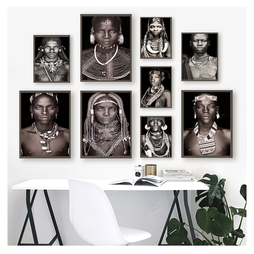 Home Decoration Black And White Living Room Canvas Painting Wall Pictures quadro cuadros African Women Man Wall Art Portrait