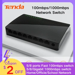 Tenda-conmutador de escritorio inteligente de 5/8 puertos Gigabit, conmutador Ethernet, red Ethernet 10xfast, 100/1000mbps, dúplex completo o medio