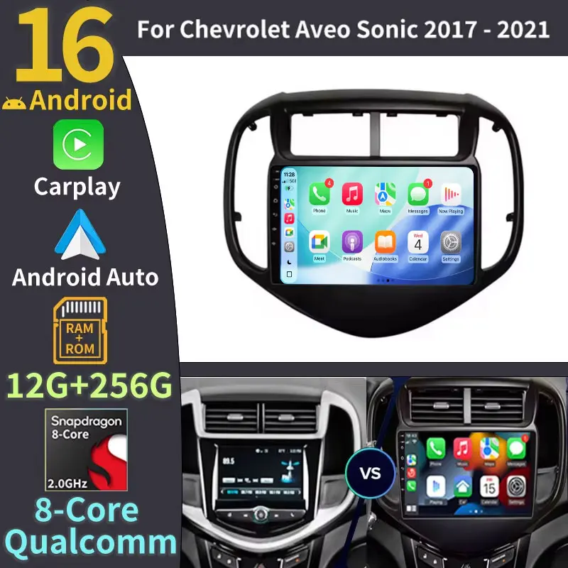 Wireless CarPlay Android Auto For Chevrolet Aveo Sonic 2017 2018 2019 2020 2021 Android 16 8 Core Head Unit WiFi 2 DIN Autoradio