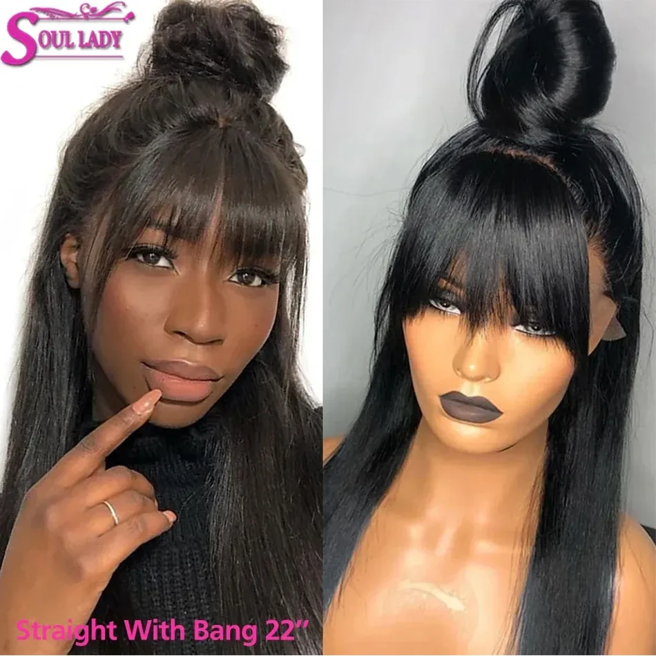 Straight 13×4 Lace With Bangs Human Hair Wigs 13x6 Lace Front Wigs With Fringe Pre Straight Lace Front Wigs 4x4 Lace Wigs