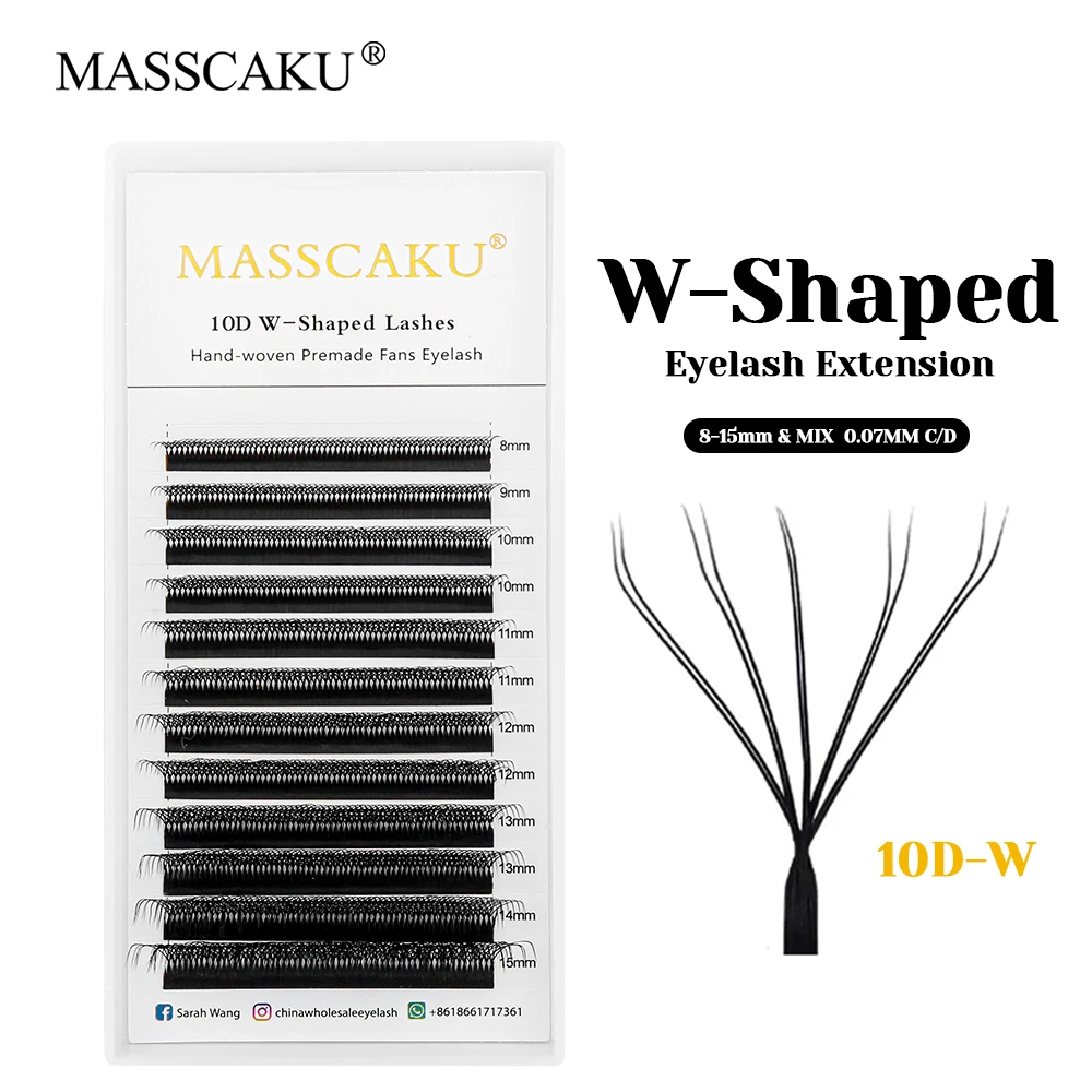 

High Quality MASSCAKU Soft Natural Looks W Shaped Premade Fans Lashes 0.07mm Thickness Fast Grafting Russian Volume Lash Bundles