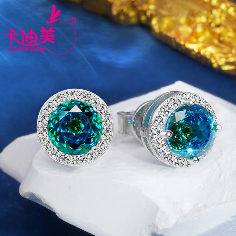 CADERMAY Double Color Eye Stone 925 Sterling Silver Stud Charms Earrings For Women Girls Custom Fashion  Jewelry