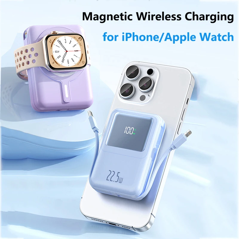 Magsafe Power Bank Magnetic Wireless Charger For Apple Watch iPhone 15 14 Powerbank 22.5W Fast Charger for Huawei Xiaomi Samsung