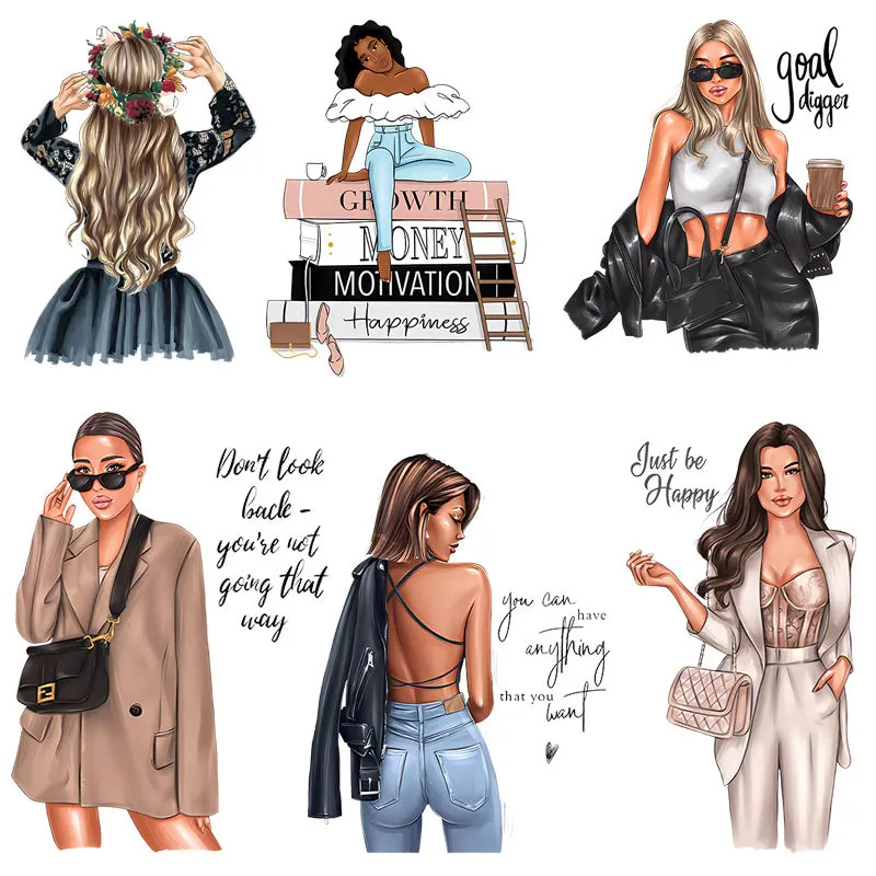 Fashion Girl Heat Transfer Patches For Clothes Aesthetic Girl DIY Thermal Sticker On Clothes Patches Iron On DIY Decoration