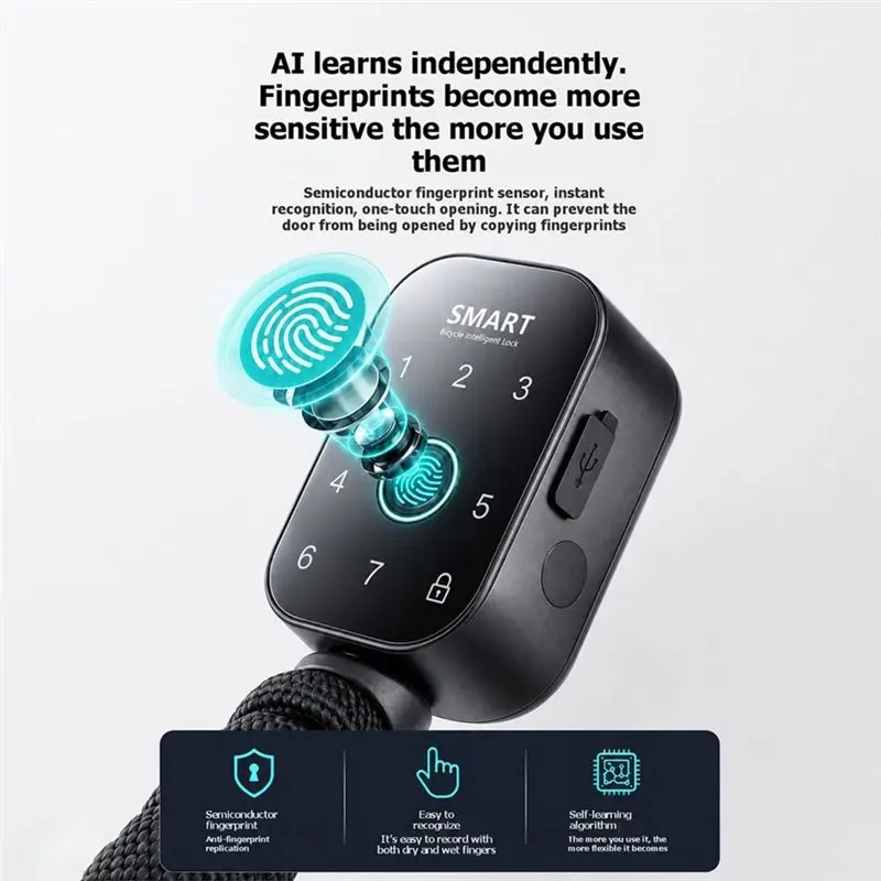 ABAE-Smart Fingerprint Chain Lock Anti Theft Electric Battery Car Fingerprint Lock For Bicycle Motorcycle