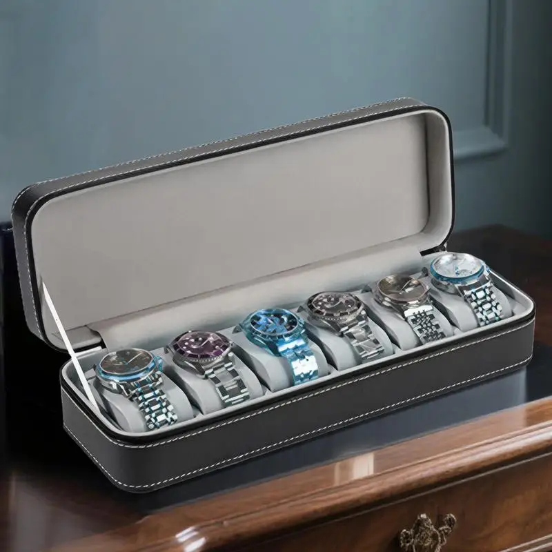 Mens Watch And Jewelry Organizer 6 Slot Watch Ring Box Display Travel Organizer Accessories Classic Gadgets Holder Case For