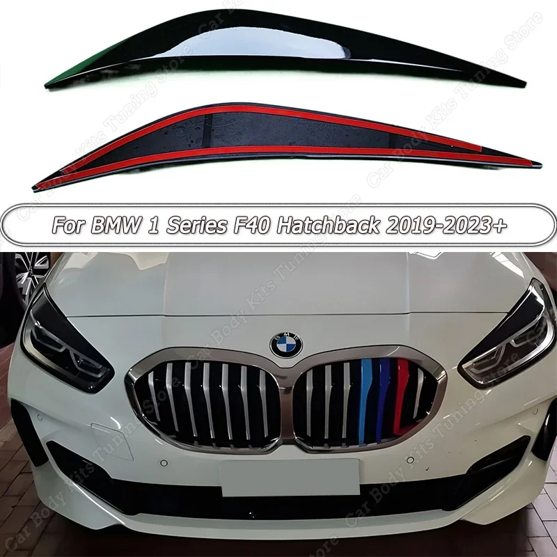 

2Pcs Front Headlight Eyebrows Eyelid Lid For BMW 1 Series F40 Hatchback 2019-2023+ Gloss Black/Carbon Look ABS Body Kits Tuning