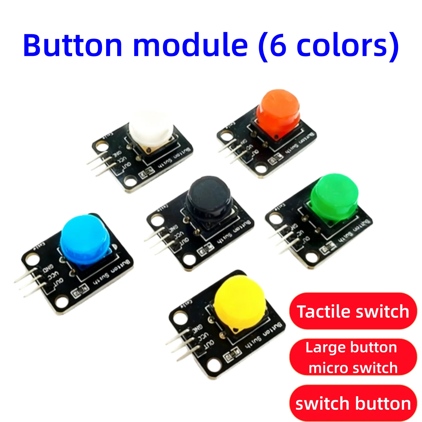 6-1pcs，25X21X14 Big Button Module Light Touch Switch Module with Hat High Level Output for Arduino or Raspberry Pi 3