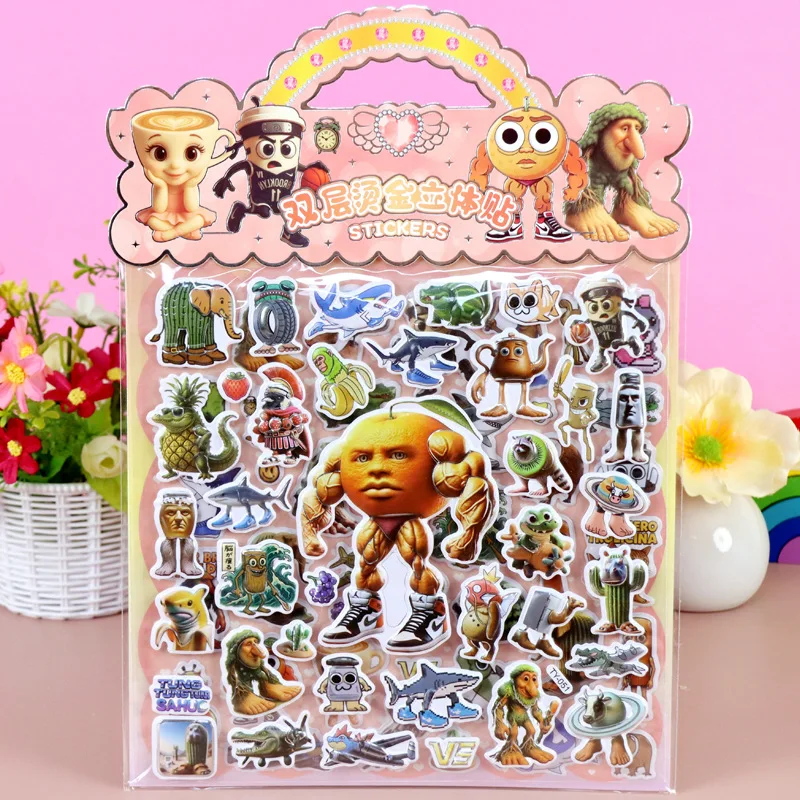 Doppio strato italiano Brainrot Animali 3D Bubble Stickers Impermeabile Tung Tung Tung Saur Adesivo in rilievo Ricompensa Decalcomanie Giocattolo Regalo