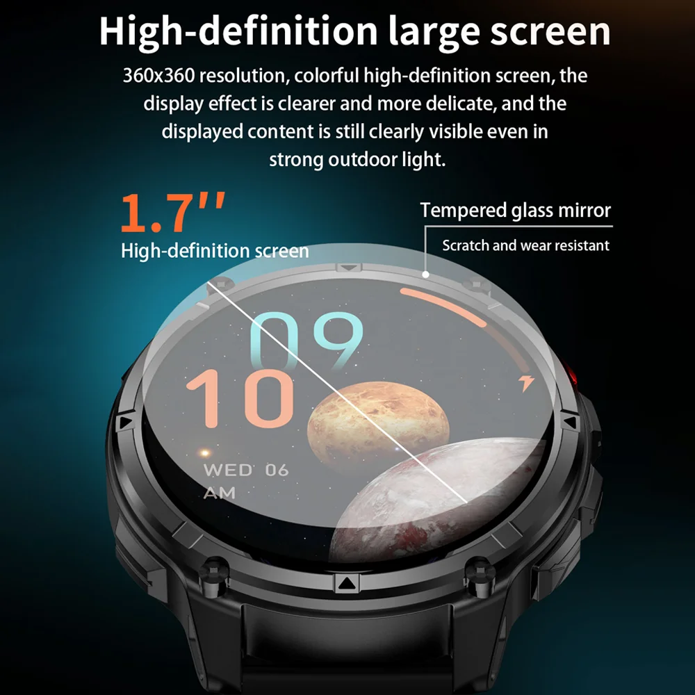 2025 latest 1.7 -inch high-definition screen LED flashlight outdoors compass health monitor with 1100 mah battery smart watches