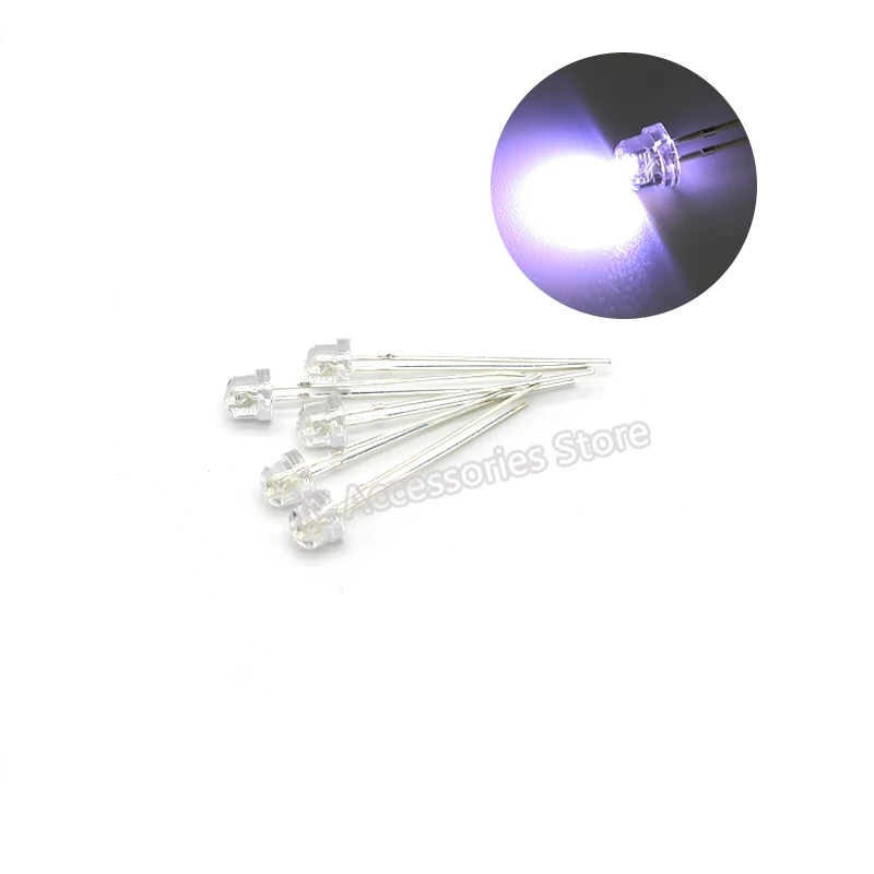 80pcs White light 5MM straw hat F5 LED light-emitting diode lamp beads astigmatism super bright long foot