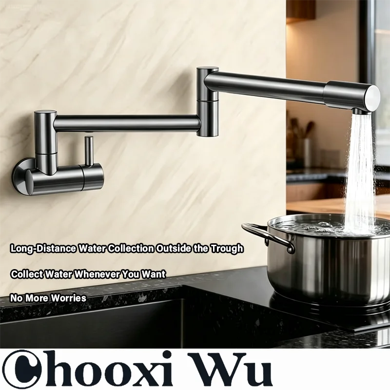 Stainless Steel High-Heat Stove with Folding Faucet, Sink, Vegetable Washing Basin, and Dishwashing Basin (Cold Water Only, Wall
