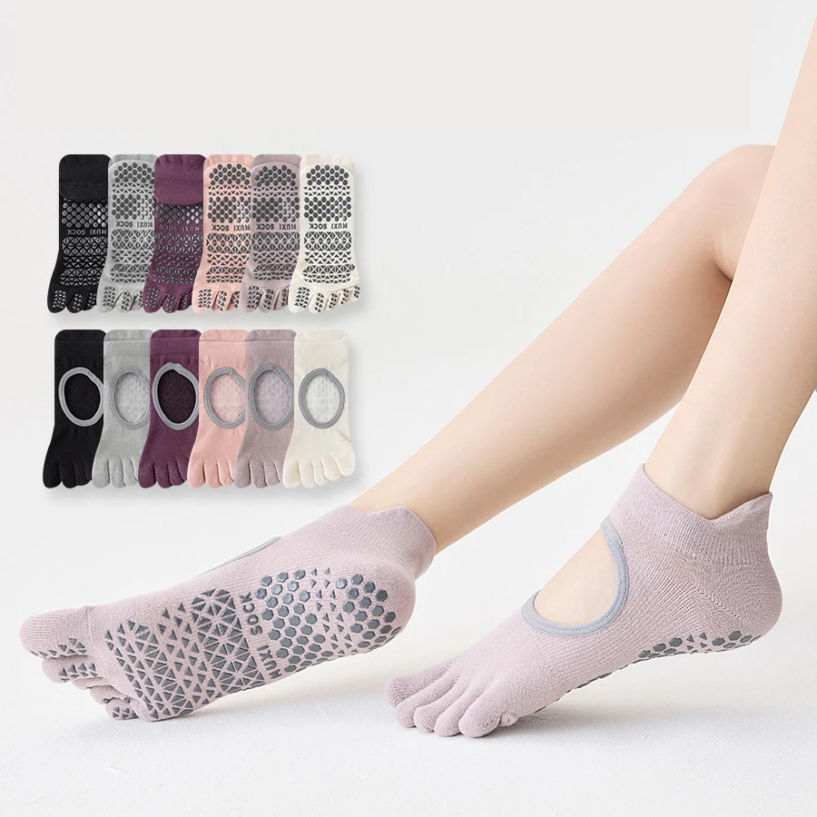 Five Finger Yoga Socks with Grips for Women, Pilates Socks, Crew Non Slip Women for Barre, Pilates Gifts