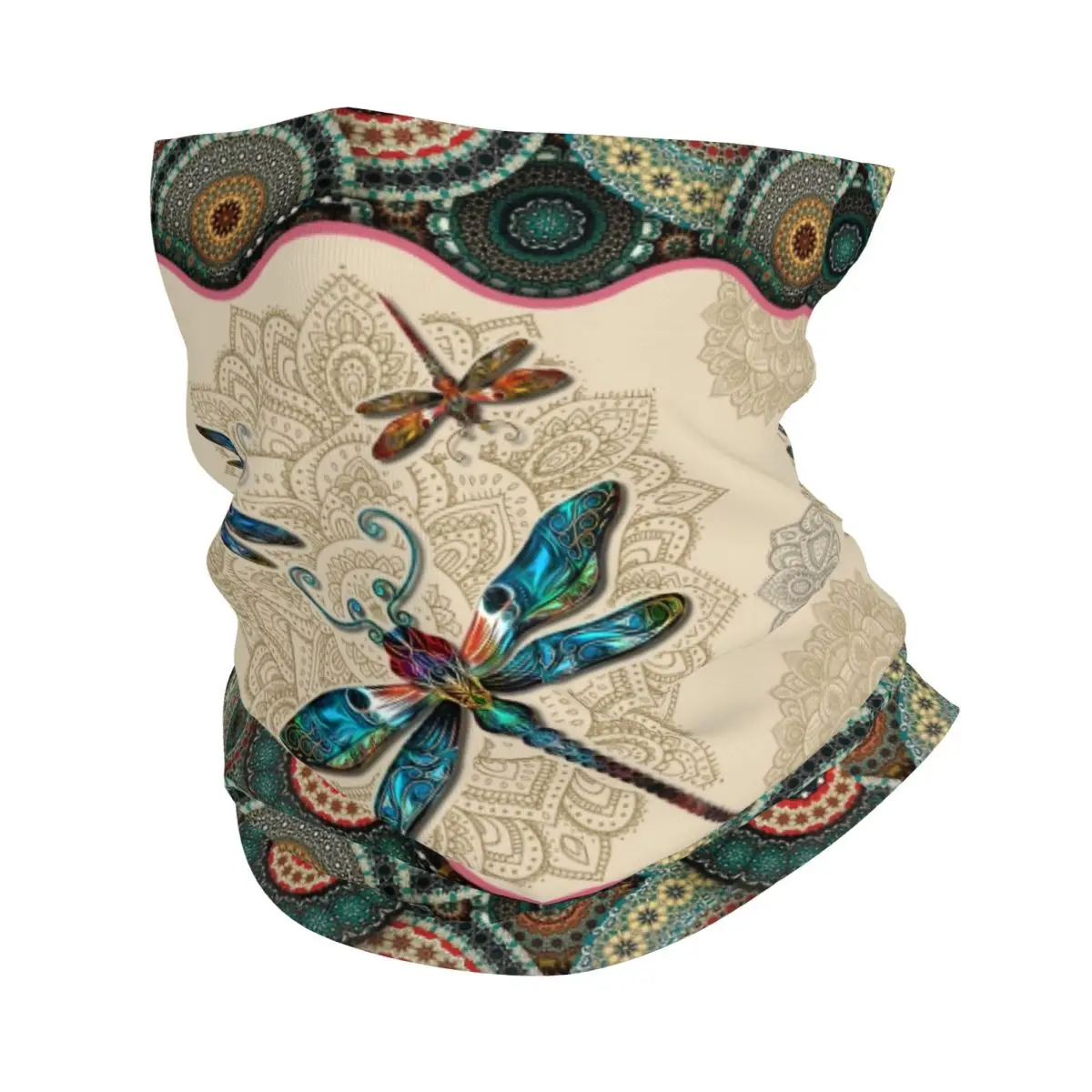 Custom Dragonfly Vintage Mandala Neck Gaiter For Hiking Hunting Women Men Wrap Scarf Balaclava Warmer