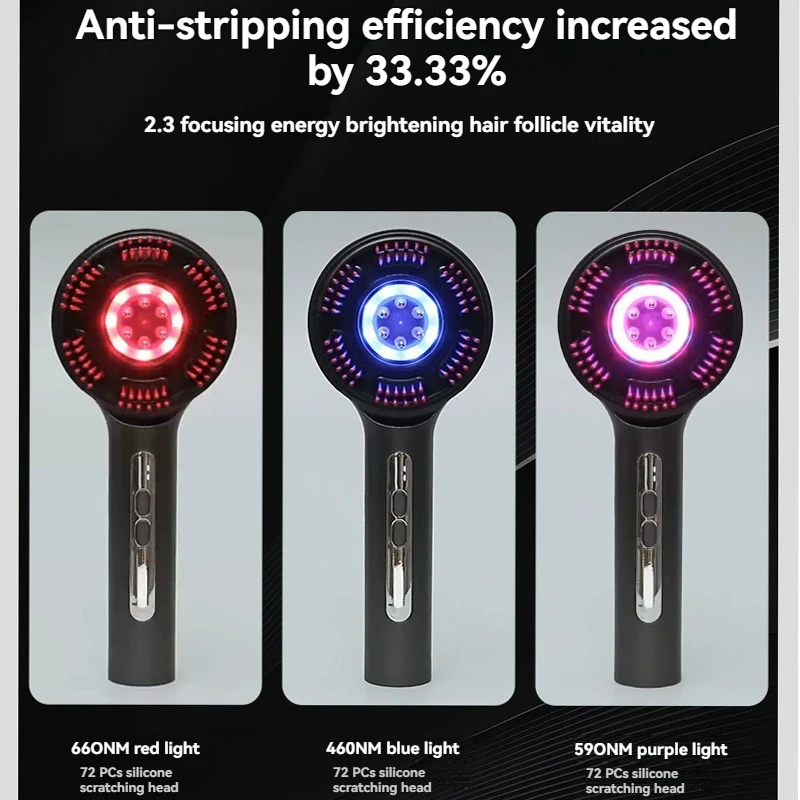 مشط تدليك كهربائي بالاهتزاز مدلك الرأس أحمر أزرق أرجواني ثلاثة ألوان علاج بالضوء بصيلات الشعر العميق تجريف العناية بالشعر co