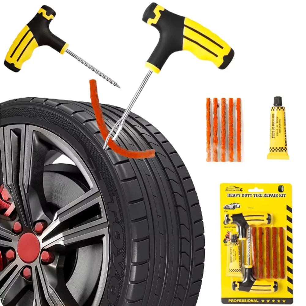 Tire Puncture Repair Kits Car Tire Repair Tool with Rubber Strips Tubeless Flat Tire Repair Tools for Car Trucks Motors Bike