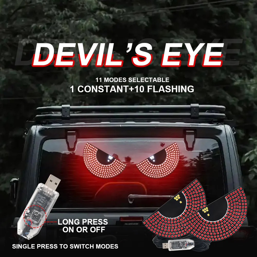 

2PCS Car LED Decorative Light Devil's Eye USB Red White Plug-in Strobe Devil Eye Warning Lamp Atmosphere Lamp for Car Windshield