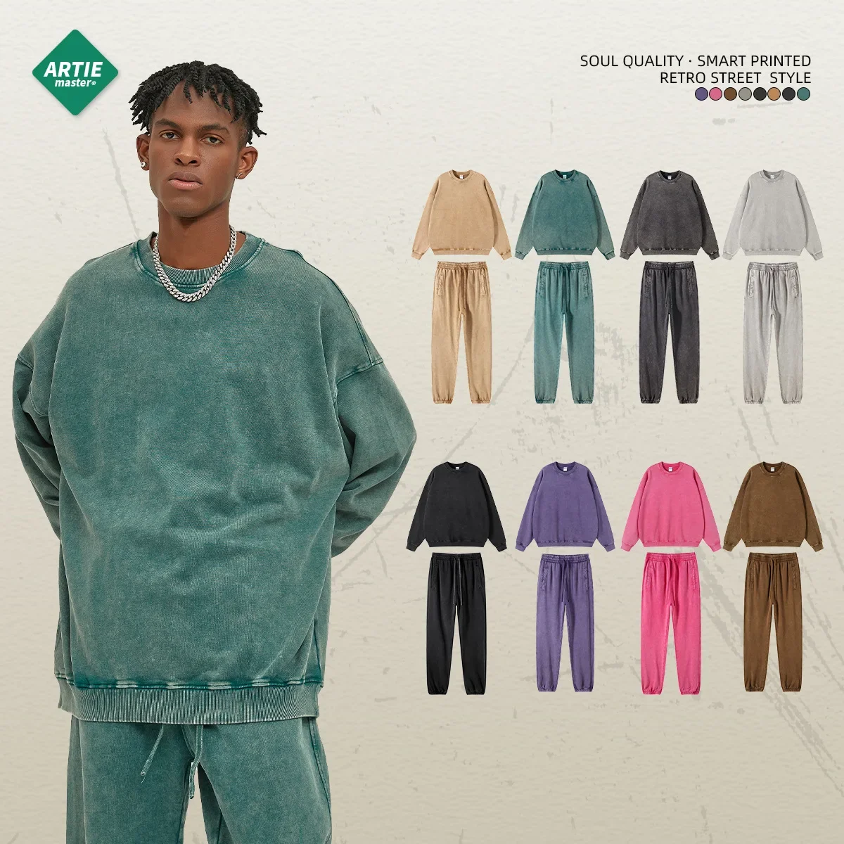 2024 الخريف/الشتاء وصول جديد مصبوغ المتعثرة رقيقة الجولة الرقبة البلوز والسراويل العلامة التجارية العصرية المياه غسلها البلوز السراويل