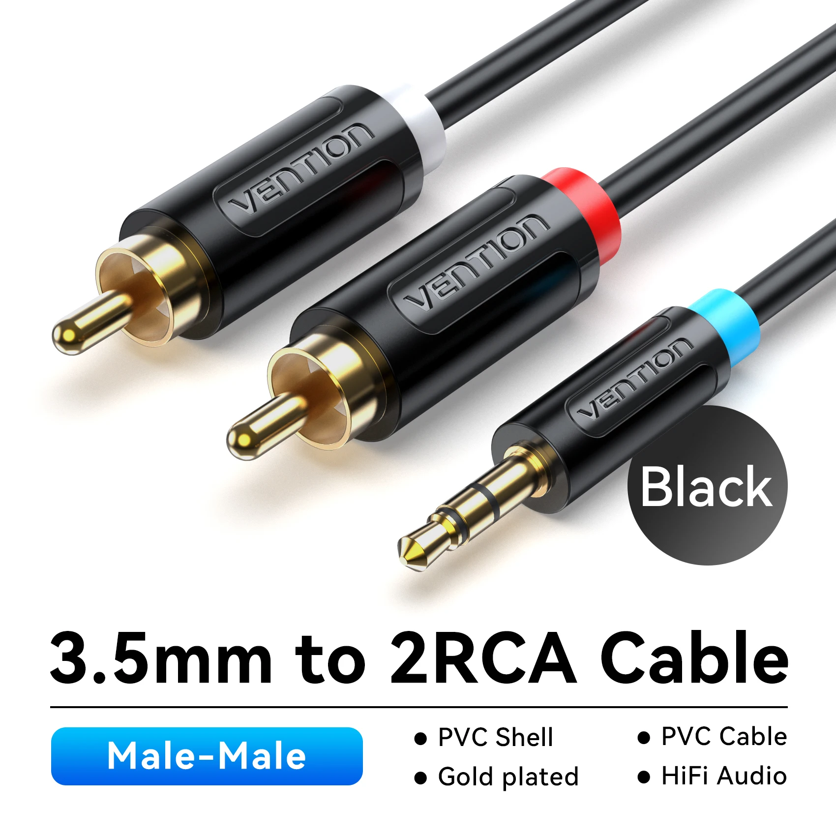 Vention RCA-Kabel 3,5 mm auf 2 RCA-Splitter RCA-Buchse 3,5 Kabel RCA-Audiokabel für Smartphone-Verstärker Heimkino AUX-Kabel RCA
