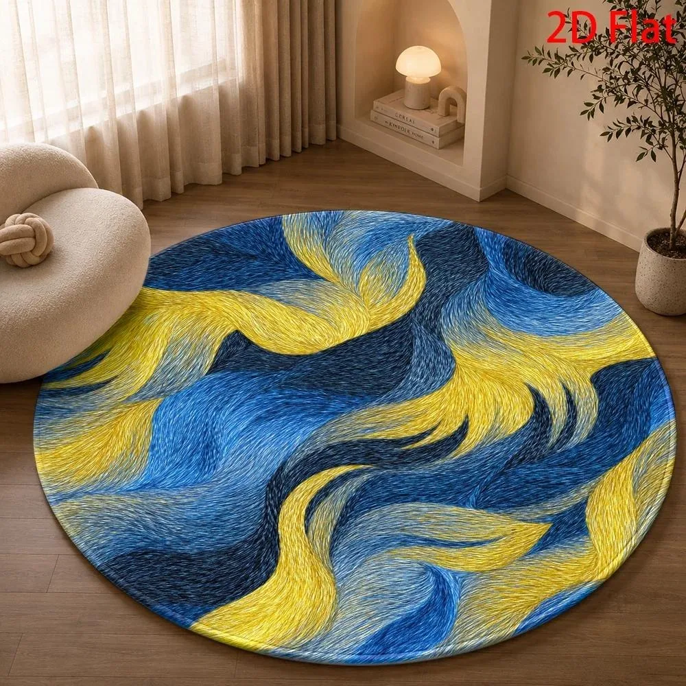 Cream Grey Blue Floral Border Round Area Rug Non Slip Floor Mat Washable Carpet For Elegant Vintage Living Room Bedroom Decor