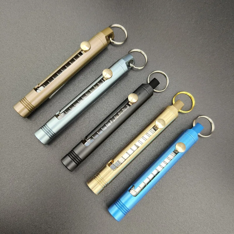 Brass Mini Telescopic Knife Pocket Knife Outdoor Keychain Pendant Knife Gift Portable Open Box Knife