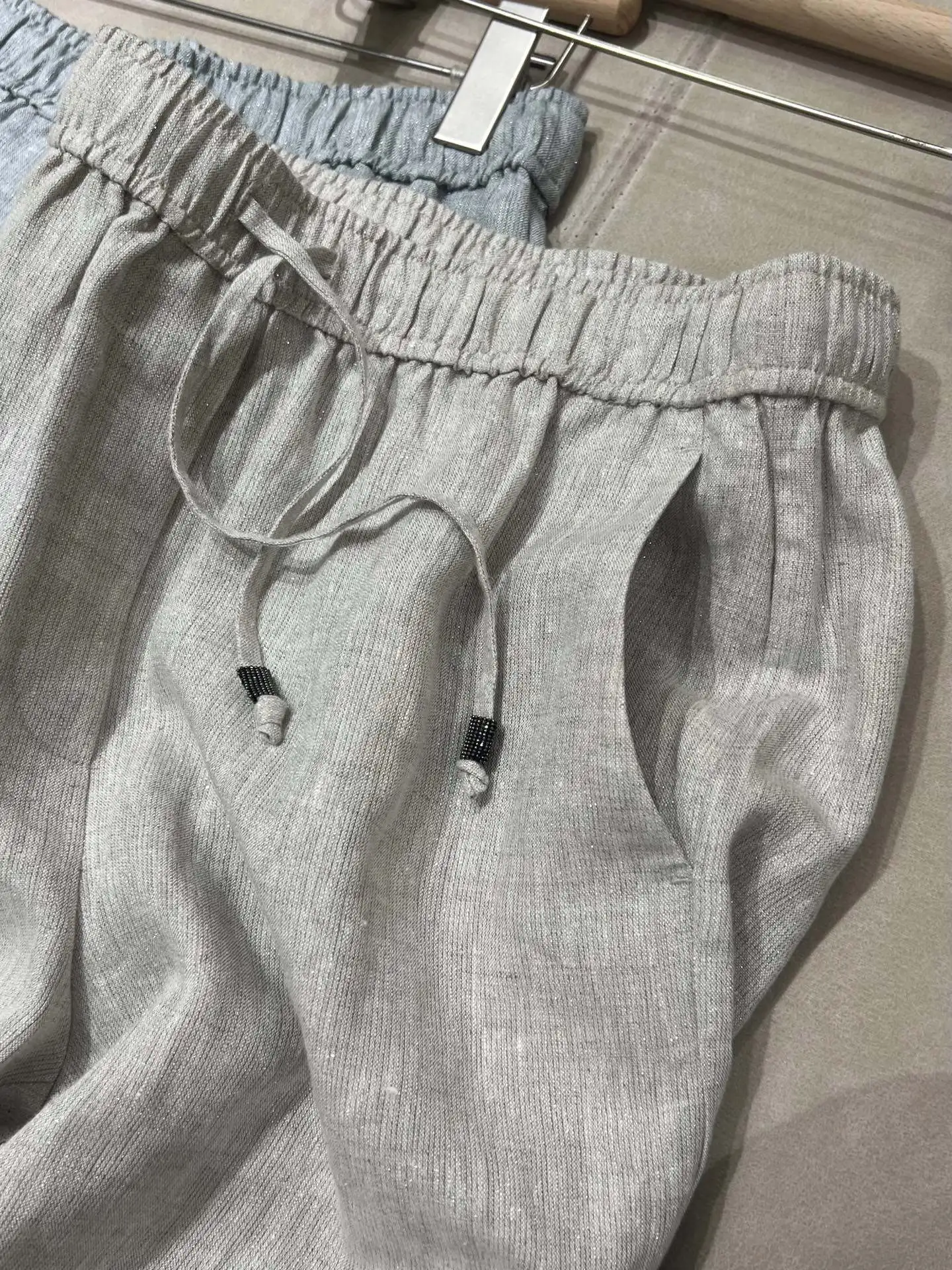 2026 New Style Flowy Drawstring High-Quality Casual Fashion Silver Linen Women'S Pants For Spring/Summer