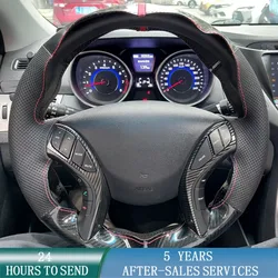 Customized Car Steering Wheel Braid Cover Hand Sewing Carbon Fiber Leather For Hyundai Elantra 2011-2016 Avante i30 2012-2016