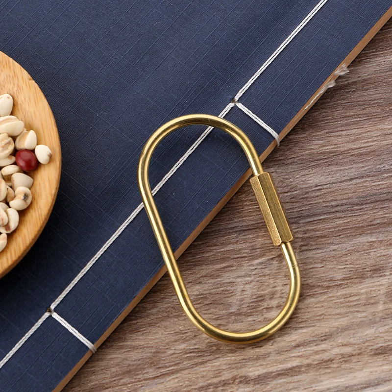 سلسلة مفاتيح نحاسية مع قفل D مفتاح سلسلة ذهبية اللون حلقة تسلق للتخييم بقاء معدات التخييم أبازيم السنانير حلقة رئيسية الملحقات #5