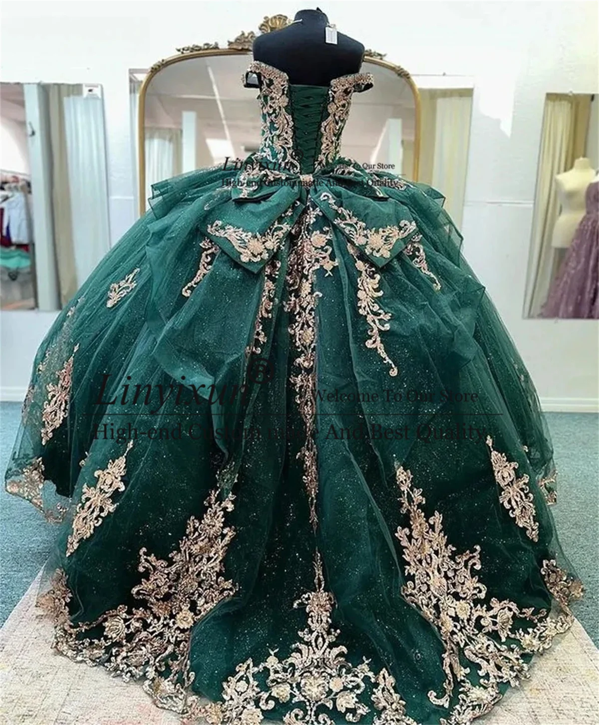 Vestido De quinceañera con lentejuelas brillantes, Apliques De encaje, cuentas, dulce cumpleaños 16, vestido De baile mexicano sin hombros, 15 años