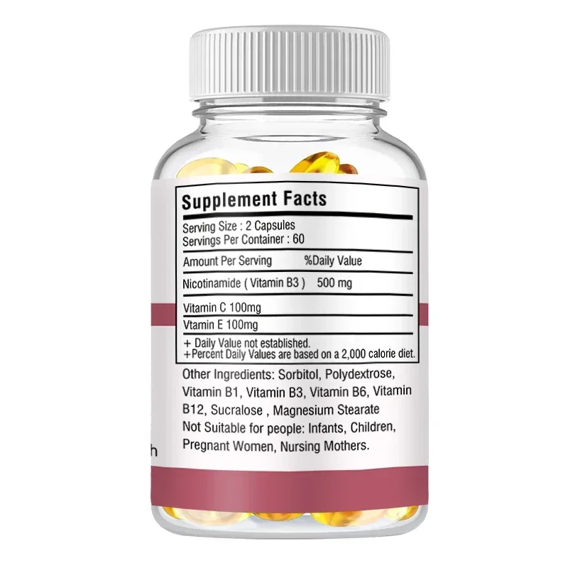 Niacinamide Whitening Capsules - Contains Vitamin B3 To Support Healthy Skin and Immune System, Reduce Wrinkles, Gluten-free