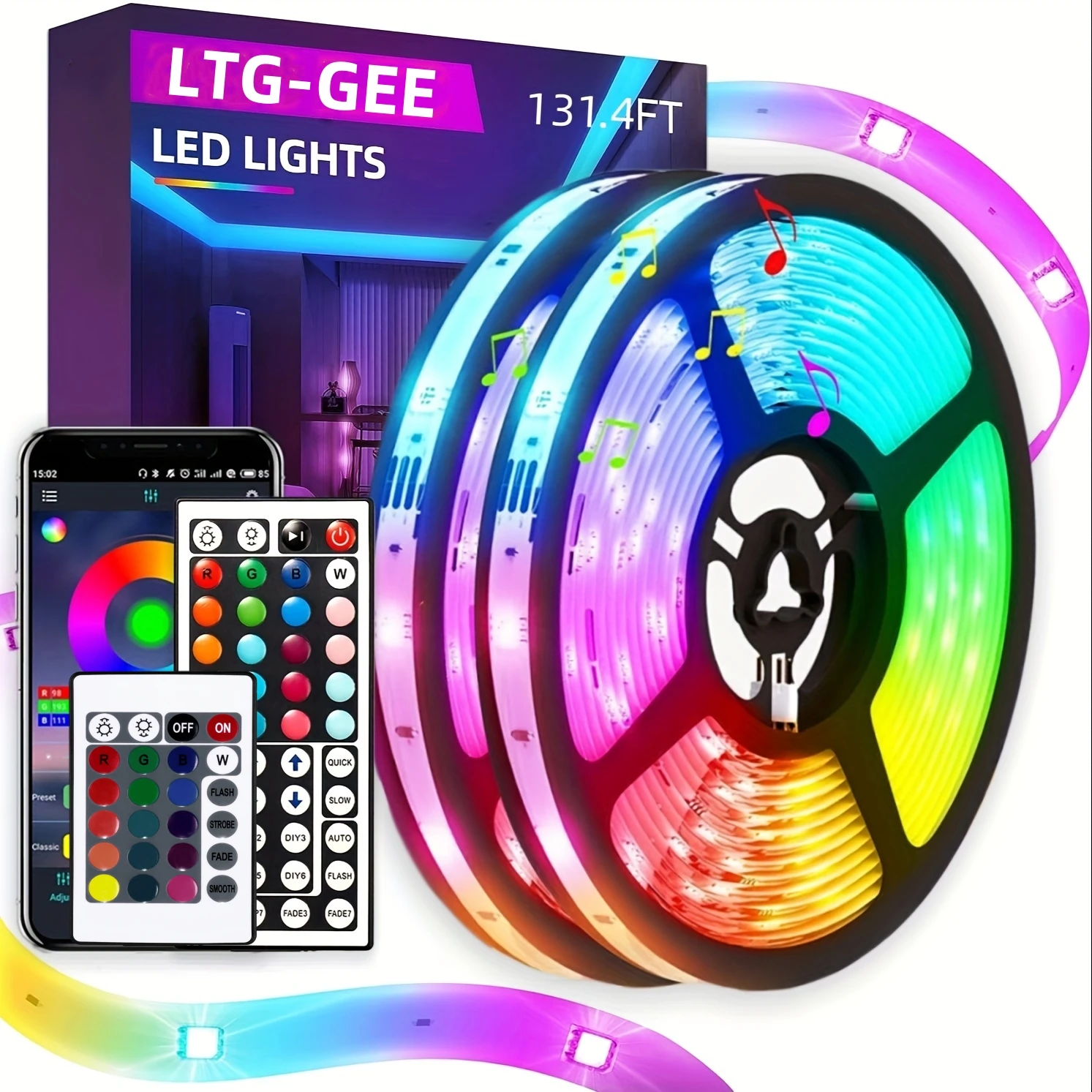 RGB-LED-Streifenlichter 1-20M LED-Raumbeleuchtung mit 44-Tasten-Fernbedienung und APP-Steuerung, Flexibles LED-Band für Raum- und Schlafzimmerdekoration