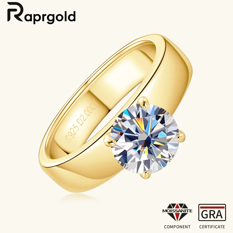 RAPRGOLD 8mm D Color Moissanite Ring for Women Men s925 Sterling Silver Chunky Engagement Wedding Wide Rings Fine Jewelry Gifts