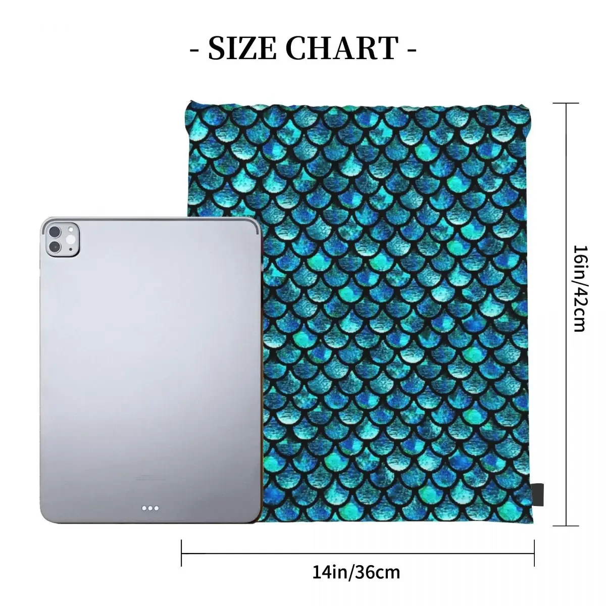 Mermaid Scales - Turquoise Blue Backpack Portable Drawstring Bag Drawstring Bundle Pocket SportsBag BookBag For Man Woman School