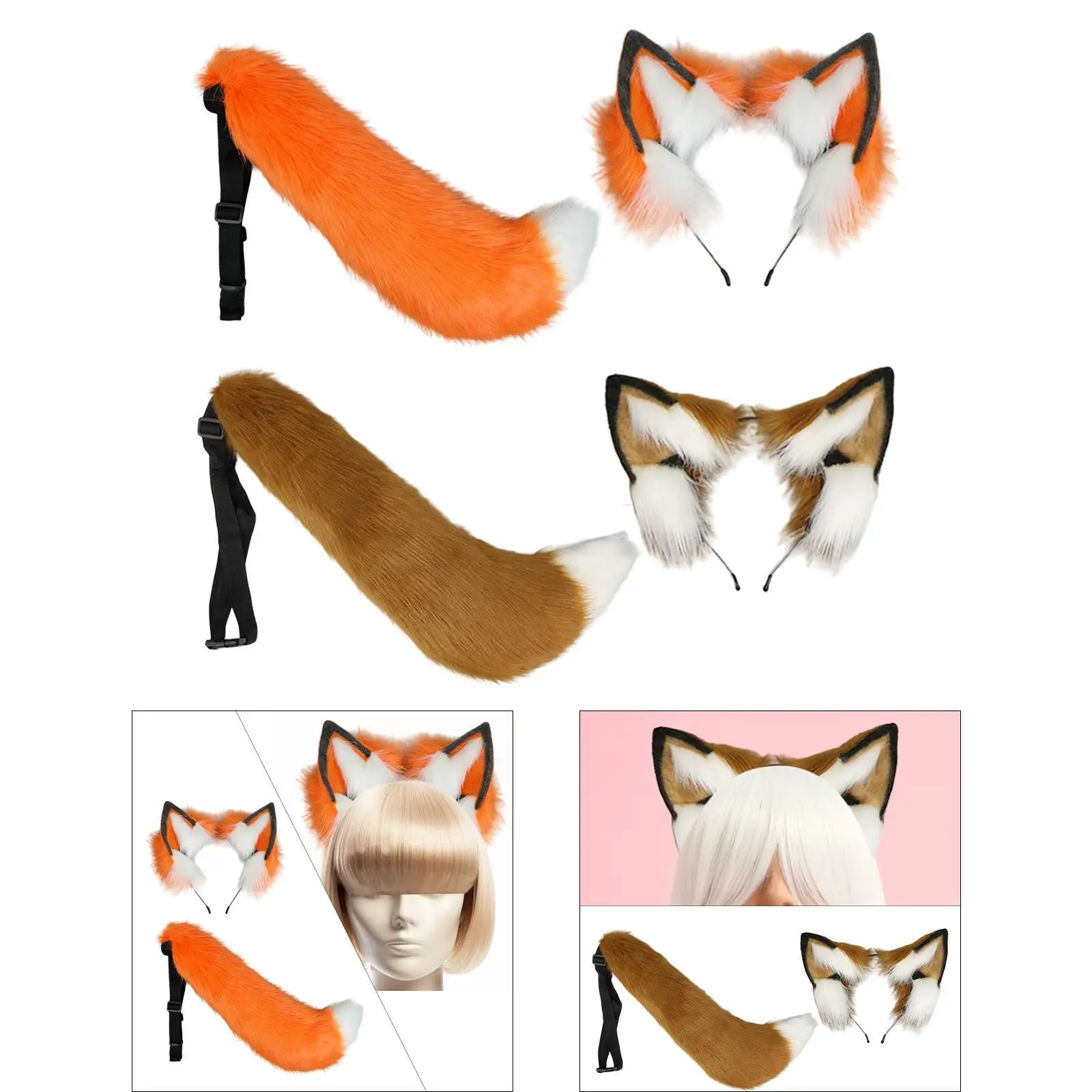 Animal Ears and Tail Set Cosplay Headwear Gift Fancy Dress Hair Hoop for Stage Performance Carnival Party Masquerade Role Play