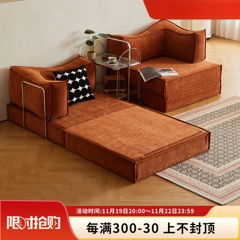 Retro folding dual-purpose sofa bed 2024 new medieval style living room small apartment removable and washable module fabric sof