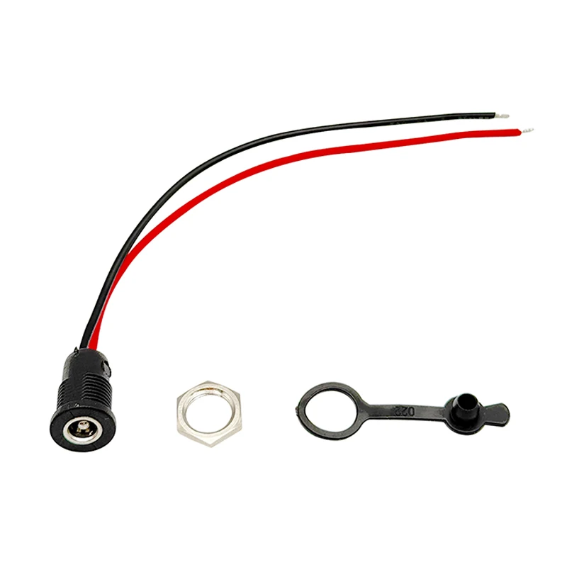 DC Power Socket 10A High Current 5.5*2.1 5.5*2.5 Female Jack Panel Mount Connector with Waterproof Cap and Wire 15cm