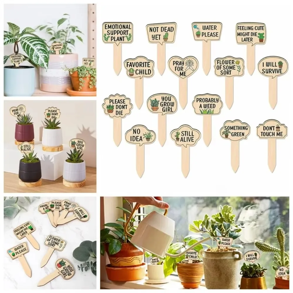 

15pcs Funny Waterproof Wooden Plant Markers T-Shape Garden Ornament Plant Labels Garden Tool Plants Tags Garden