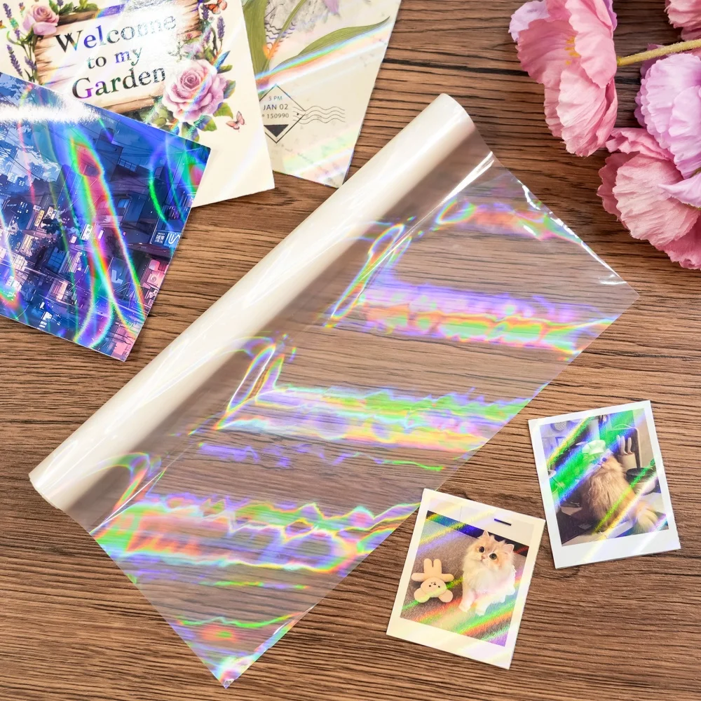 BOPP Holographic Precoated Film 22x500cm Clear Waterproof Scratch-Proof Thermal Laminating Film Roll for DIY Paper Crafts