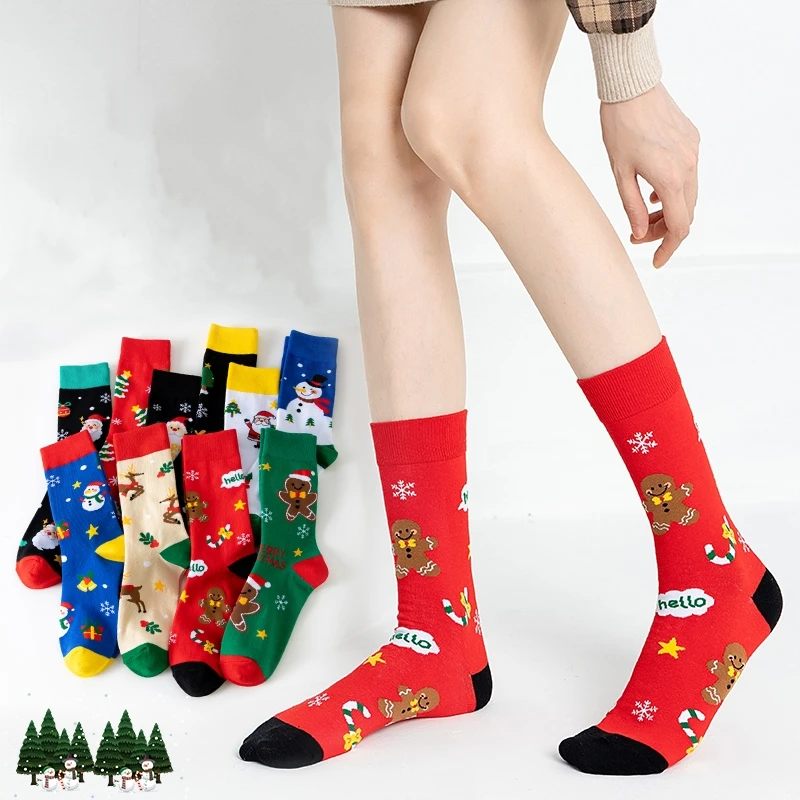 10 Pairs Cartoon Christmas Reindeer Socks for Men Fashion New Arrival Sweat Absorbed Cotton Sock Unisex Couple Holiday Gift Sock