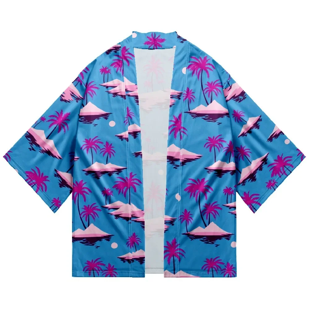 

Summer Coconut Tree Print Kimono Unisex Streetwear Hawaiian Shirt Yukata Beach Tops Fashion Bathrobe Loose Personality Clothes