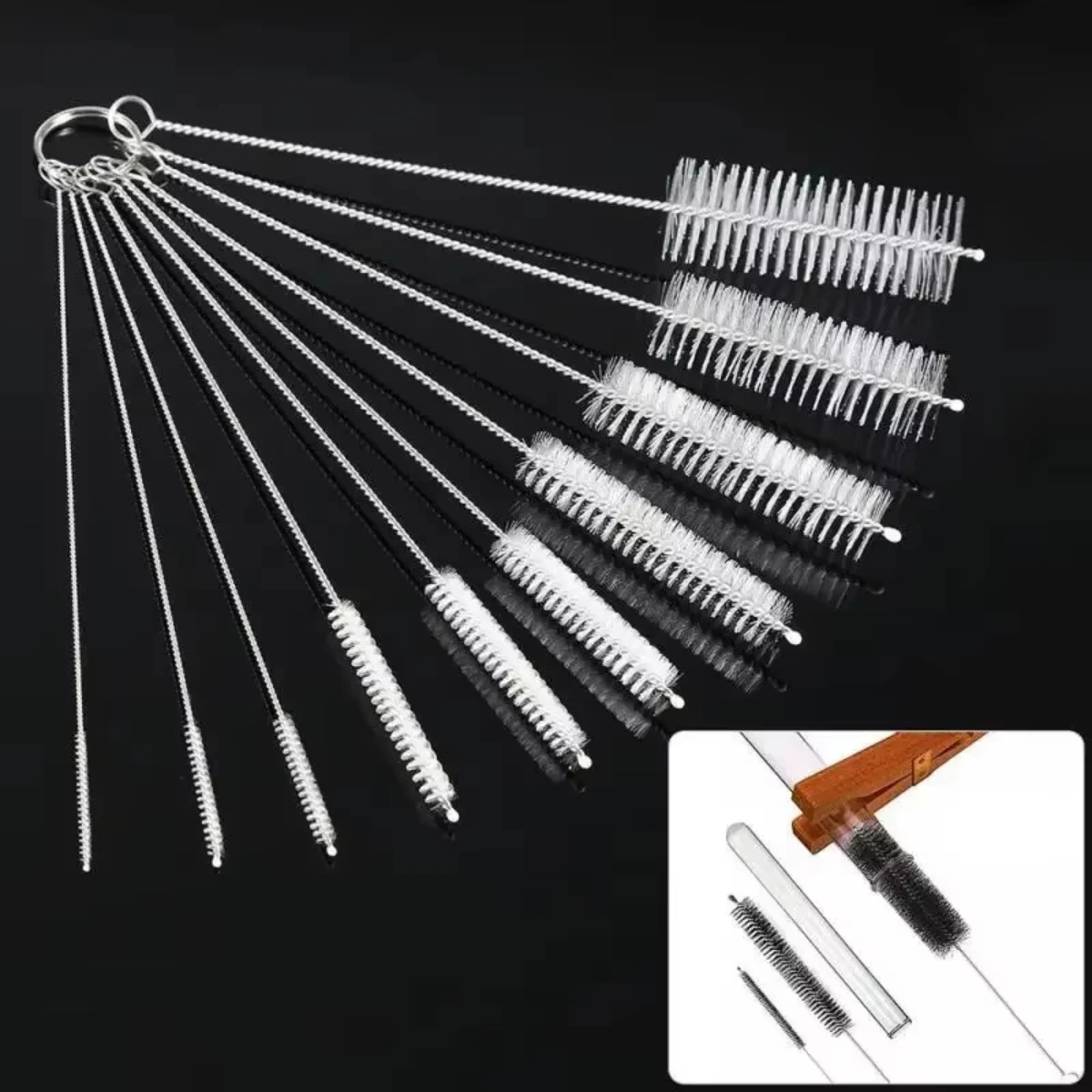 10pcs Nylon Cleaning Brush Set Test Tube Bottle Straw Washing Cleaner Bristle Kit Household Cleaning Tools Accessories