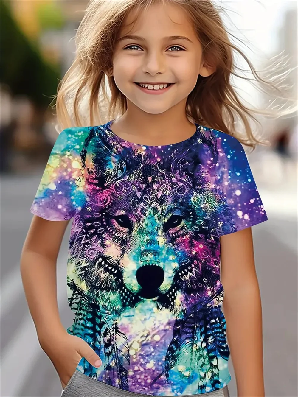 

2025 Cartoon Animal Wolf 3d Printed T Shirt Girls T-Shirts Trendy Girl Children Tshirts Casual Baby Clothes Top