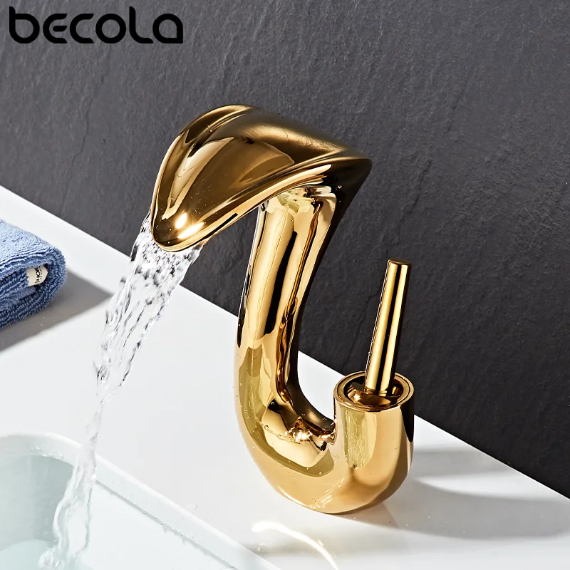 

Gold Creative Wash Basin Faucet Hot and Cold Bathroom Sink Taps Single Hole Toilet Bathroom Faucets Brass Deck Mounted Water Tap