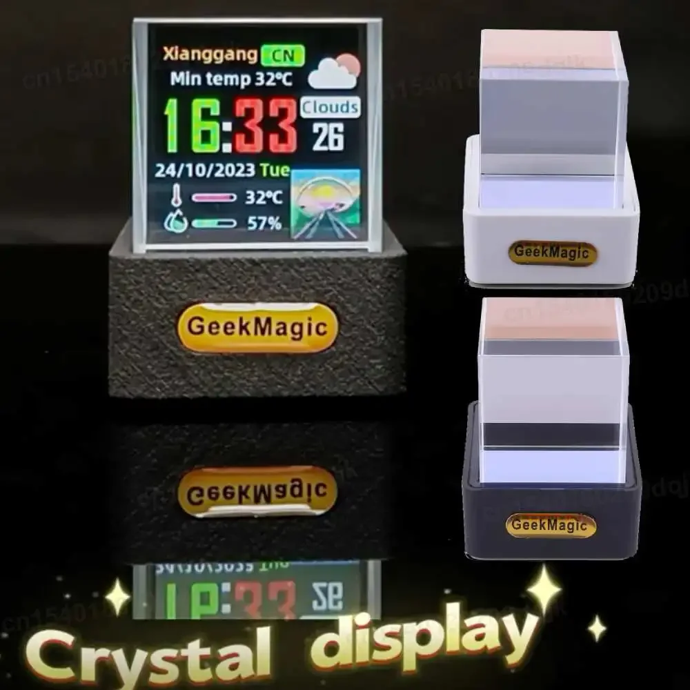 2025 GeekMagic GIFTV Crystal Cube Photo Display Holographic Desktop Smart Weather Station Digital Clock W/ GIF Animations Album