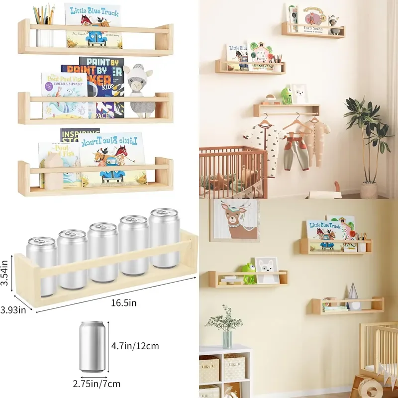 for  Durable Painted Children Room Bookshelf 16.5 Inch Floating Wall Shelf Set  Baby Room Decor Natural Color