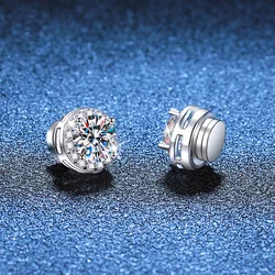 JOIAS HOME S925 Sterling Silver Earless Magnetic Earrings Round Moissanite for Men and Women Daily Party Simple Fine Jewelry