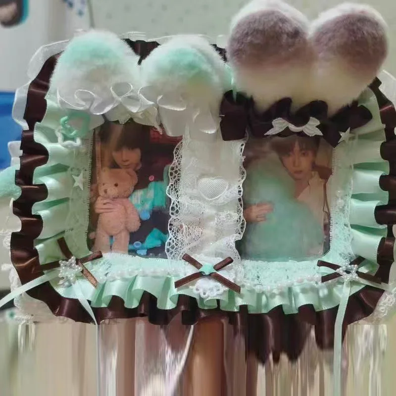 Women's bag pendant DIY accessories lolita y2k items idol photo display card protect cat ear rabbit ear double card Keychain