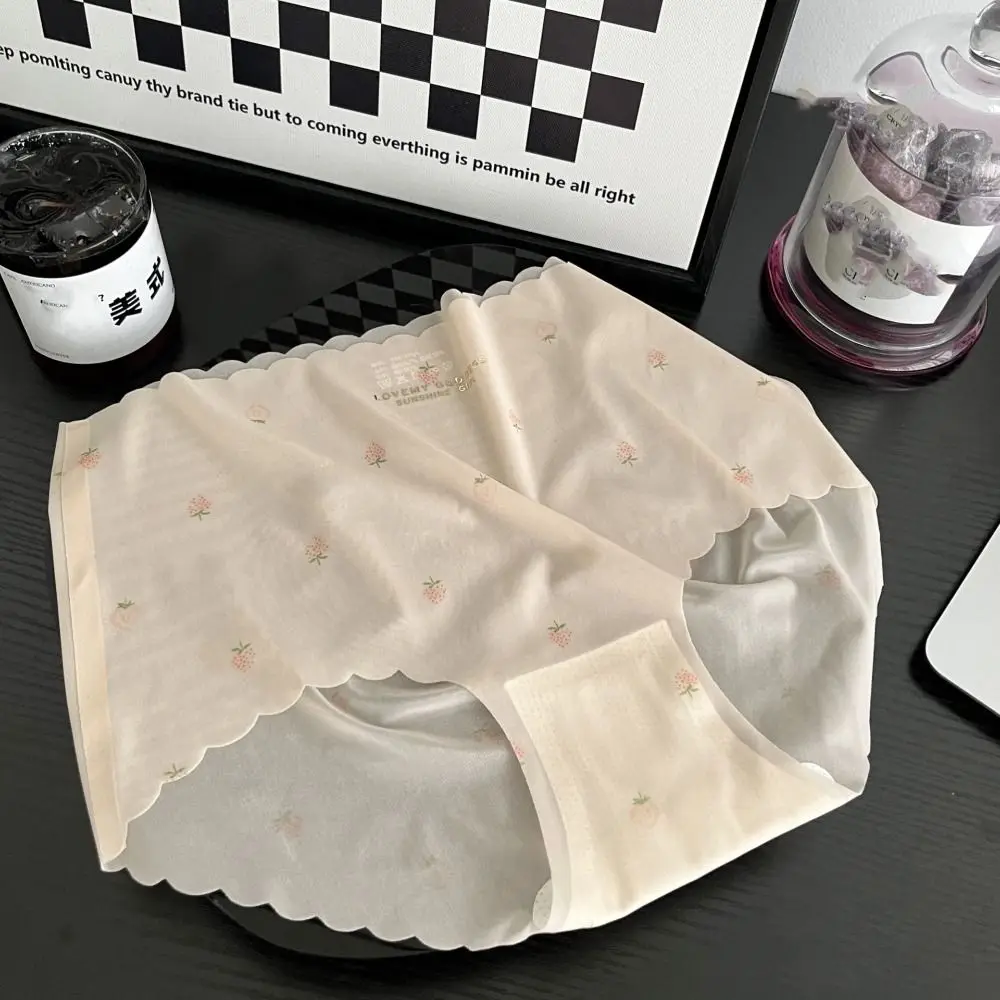 6 قطعة الملابس الداخلية الناعمة الحرير الجليد سراويل القطن المنشعب منتصف الخصر سلس ملخصات النساء رقيقة السروال الحلو الفراولة ملخصات هدية #4