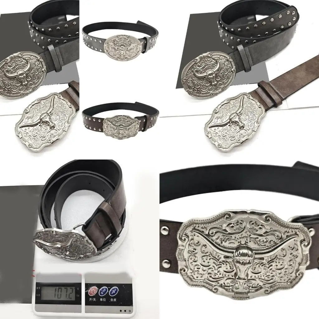 

652F Punk Waist Belts Retro Waist Belt Cowgirl Engraved Buckle Body Jewelry