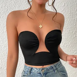 New Fashion Womens Sexy Hollow Pleated Backless Corset Crop Tops Bustiers Top Summer Chic Low-cut Streetwear Top Ladies Camisole